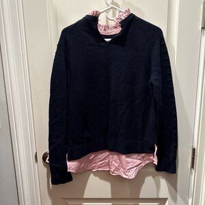 Ted Baker Navy Sweater with Pink Ruffle Collar – Textured Sleeve Detail – Size M